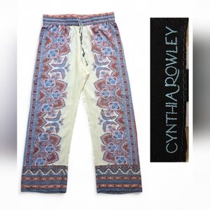 NWOT CYNTHIA ROWLEY Multi Border Prt Wide-Leg Pants